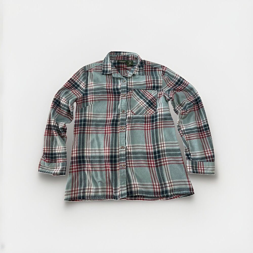 Stillwater Supply Co Womens Medium Flannel Shirt Plaid Blue Red Roll Tab Sleeve